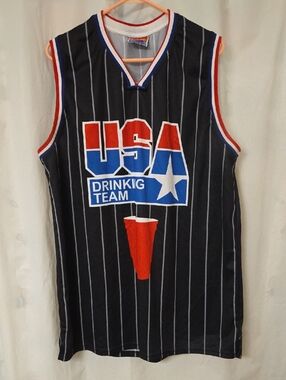 Mens 4XL USA Drinking Team Black Pinstripe Jersey